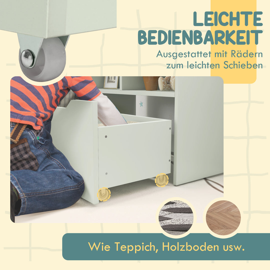 Børnereol med skuffe, bogreol med rum, 60 x 29,9 x 90 cm, grøn