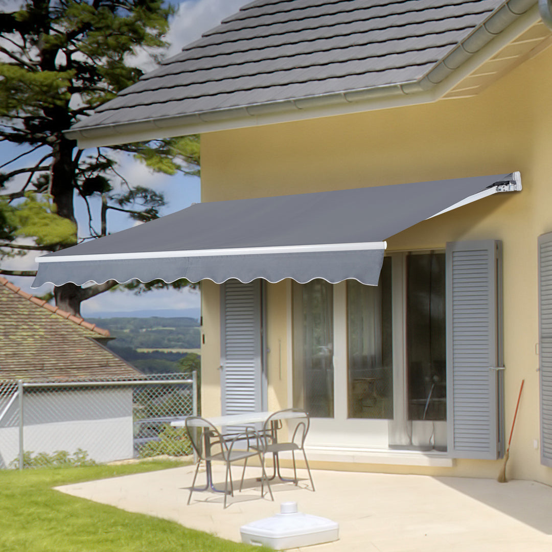 Markise med leddelt arm, justerbar klemme, terrassemarkise, 3,95 x 3 m solafskærmning med håndsving, balkonmarkise, grå