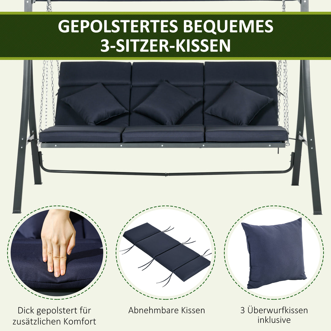 3-personers havegynge med justerbar baldakin, 198 x 118 x 168 cm, mørkegrå