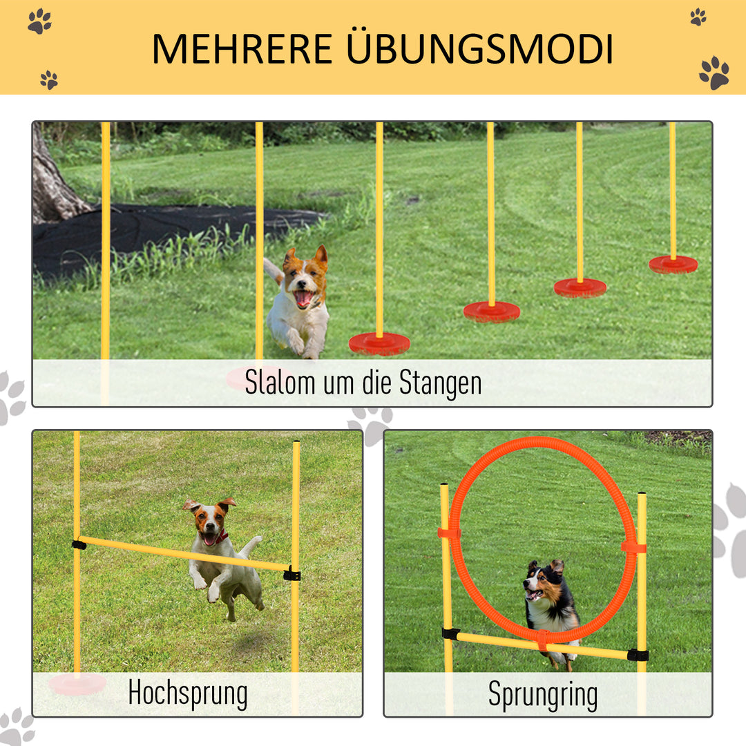 Agility set hunde 3-delt agilityudstyr til hundetræning plug-in-forhindringssæt med 6 slalomstænger, højdejusterbare forhindringer, hoppebøjler, bæretaske, agilitysæt til spil, træning