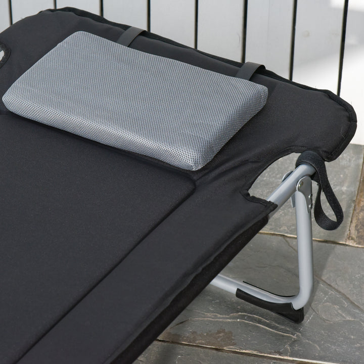 Campingseng, sammenklappelig seng med pude, camping liggestol til udendørs campingrejser, 183 x 66 x 33 cm