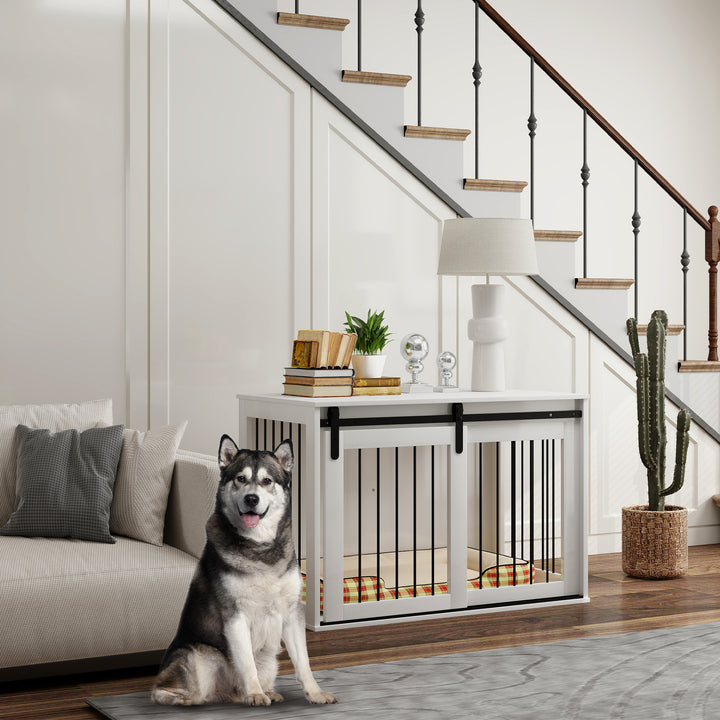 Hundebur med skydedør, ventilation, spånplade og stål, 98 x 58 x 61 cm, valnød