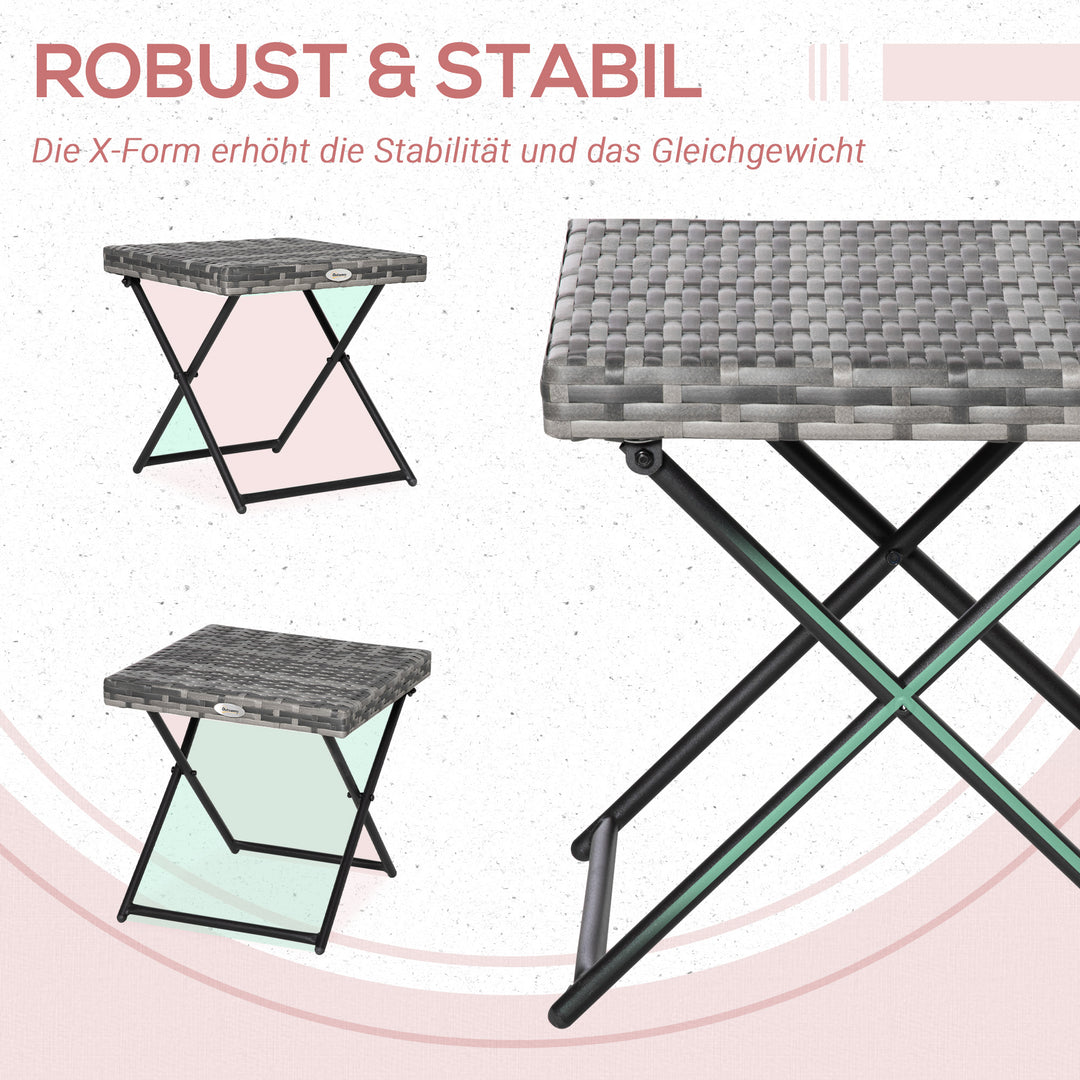 Sammenklappeligt polyrattan sidebord, sofabord, bakkebord, balkonbord, havebord, sofabord, tebord, havemøbler, rattanbord til haven, terrasse, balkon, 40x40x40cm, grå