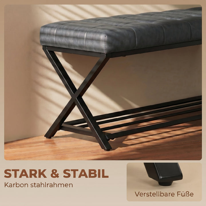 Skobænk, entrébænk med kunstlæderbetræk, opbevaringskapacitet op til 220 kg til entré, entré, 112 x 37 x 47 cm, mørkegrå