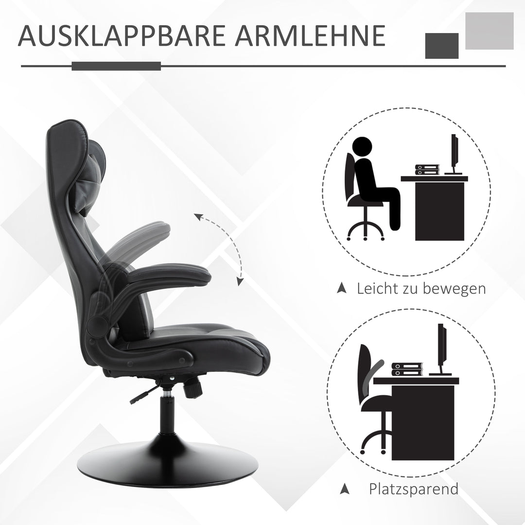 Gaming chair, gyngefunktion, lændehynde, højdejusterbar, kunstlæder, 67x71x112 cm, sort