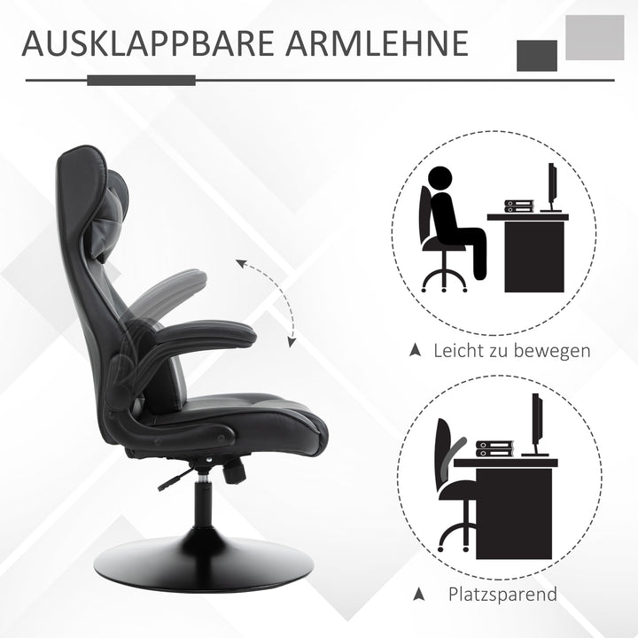 Gaming chair, gyngefunktion, lændehynde, højdejusterbar, kunstlæder, 67x71x112 cm, sort