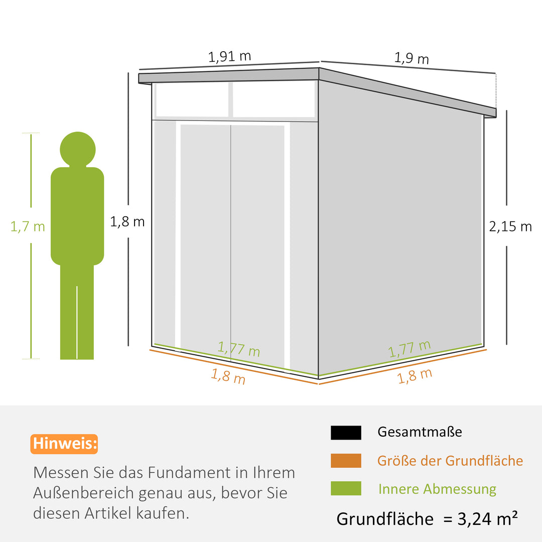 1,9 X 1,9 m haveskur, redskabsskur i plastik, aflåselige døre, 2 ventilationsåbninger, lysegrå