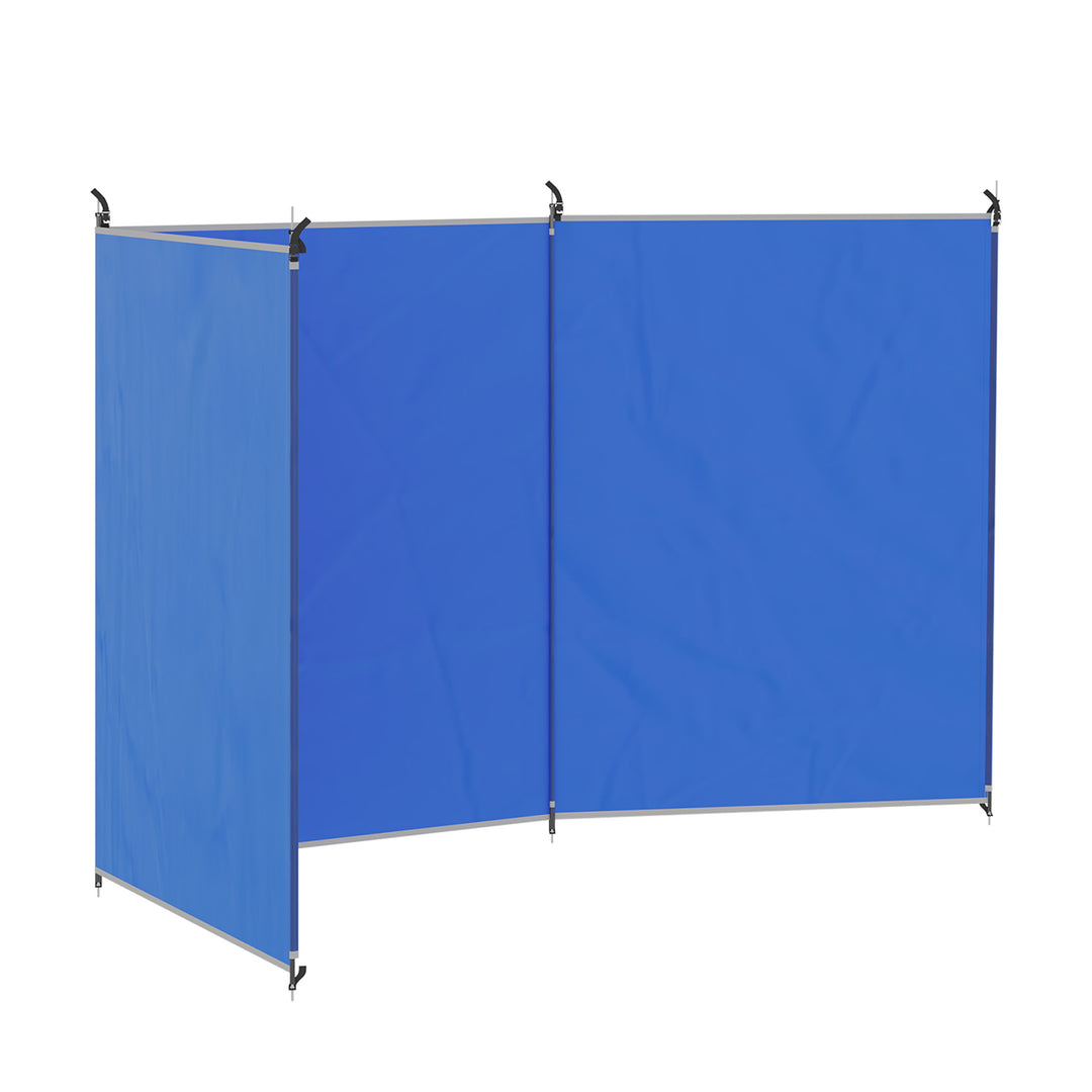 Sammenklappelig læskærm/campingskærm med bæretaske, stålstænger til camping, have, strand, 450 x 150 cm, blå