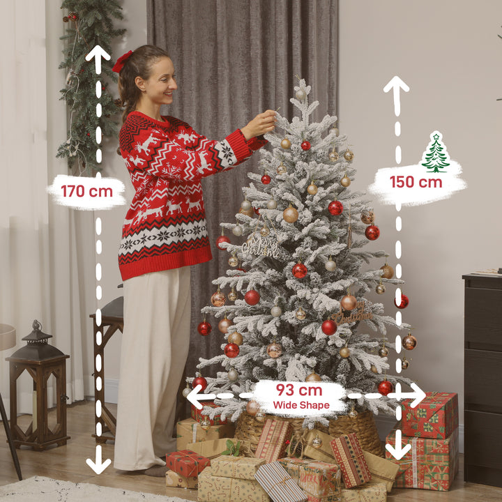 Kunstigt juletræ, 150 cm juletræ med sne, 1162 grene, foldbar metalfod