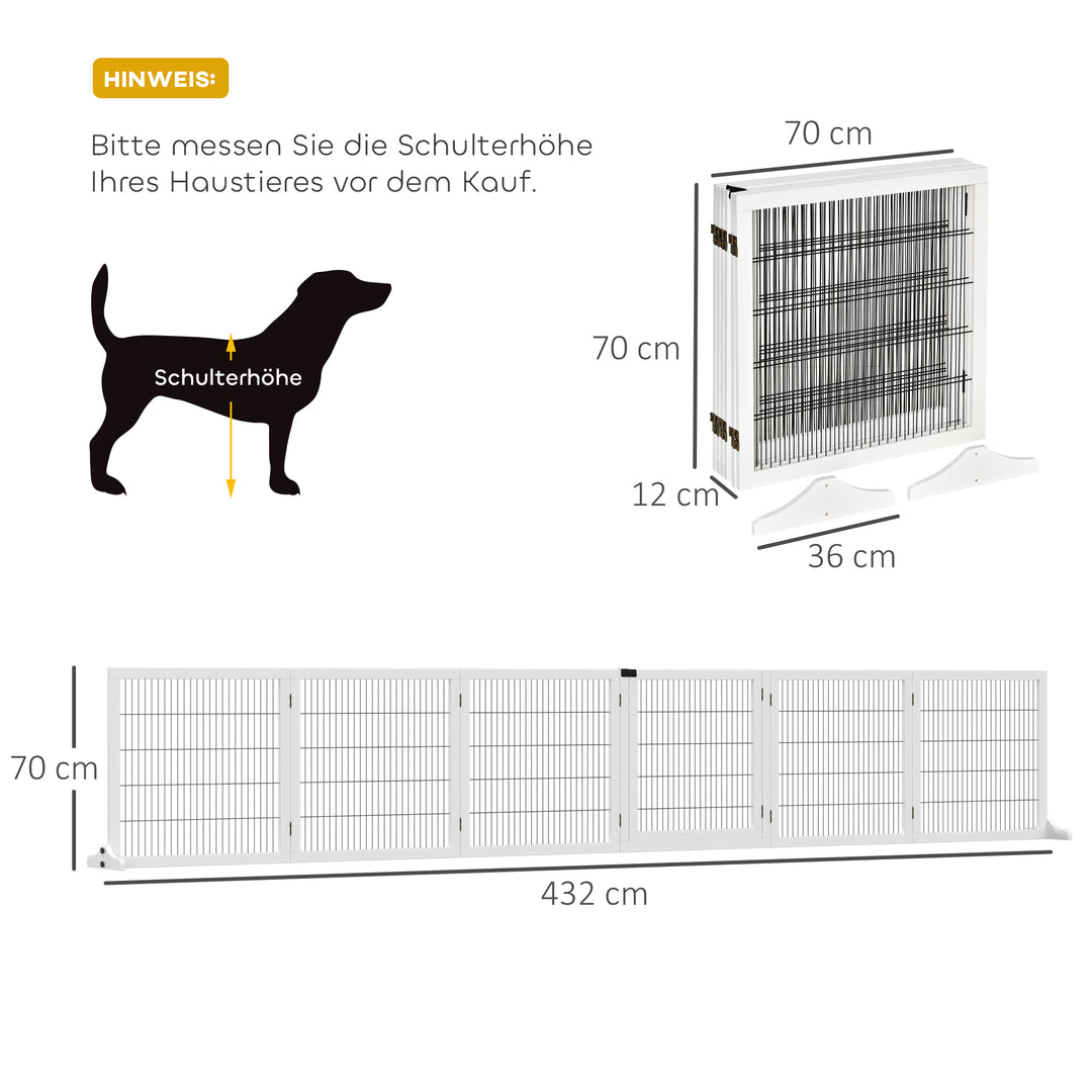 Foldbar hundegitter, 432 x 36 x 70 cm, fyrretræ, hvid