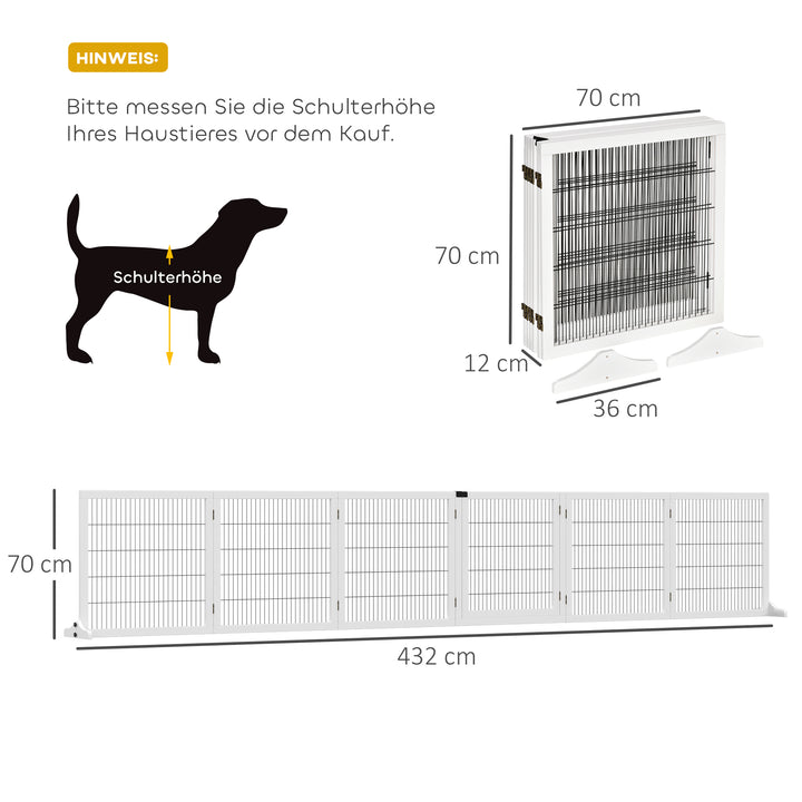 Foldbar hundegitter, 432 x 36 x 70 cm, fyrretræ, hvid