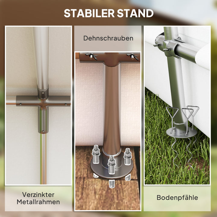 3 X 6 m vandtæt haveskur med uv-bestandigt plastikovertræk og metalramme, lysegrå