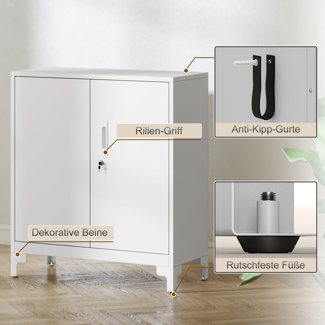 Metalkontorskab med aflåselige døre, kontorkommode, 2-lags design, hvid