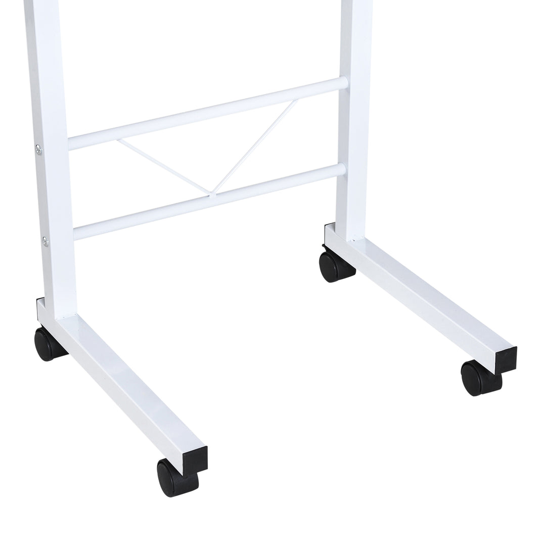 Sidebord højdejusterbart sofabord mobilt endbord med hjul låsebremser c-borde spånplade stål jern plastik hvid ahornfarve 60 x 40 x 68-78 cm