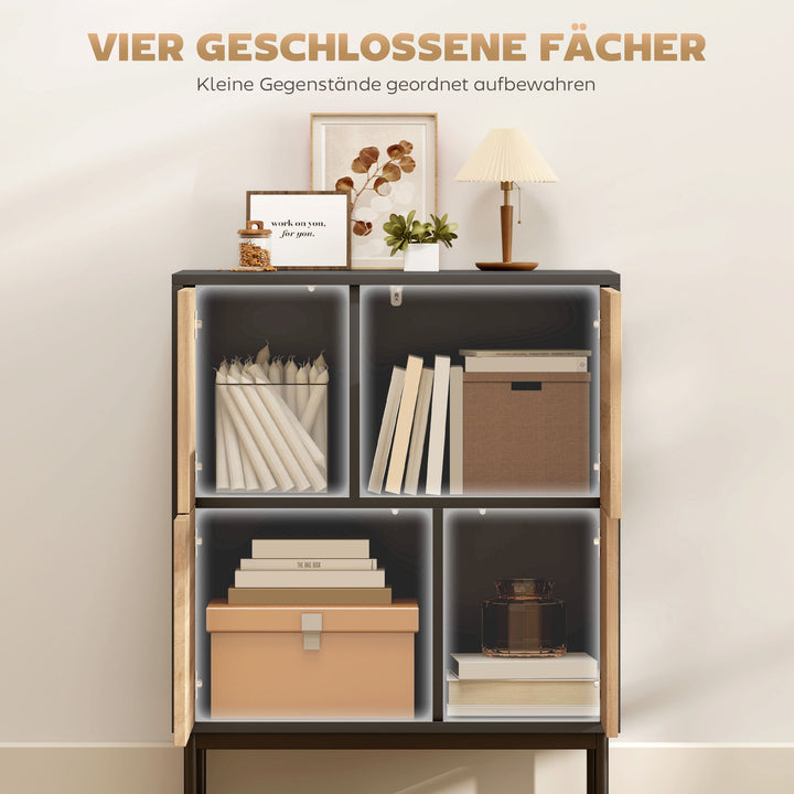 Skænk med push-to-open låger, spisestueskab med metalben, køkkenskab, MDF, sort + naturtræ