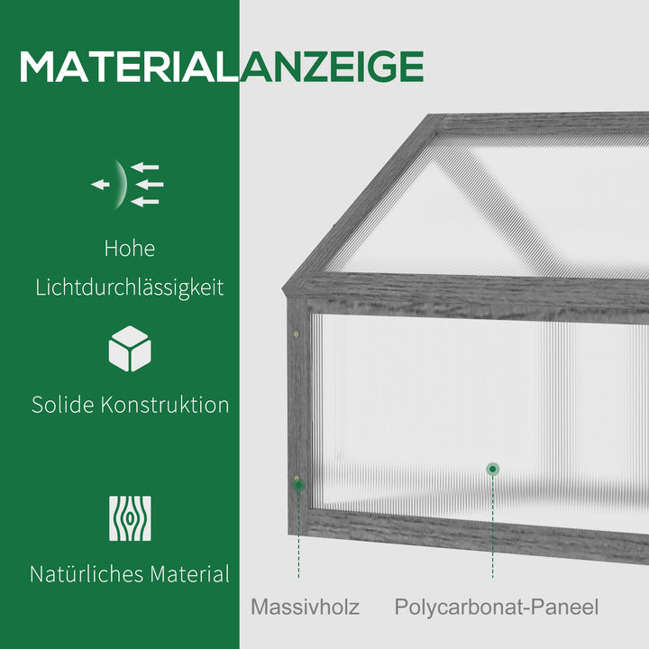 Mini-drivhus med polycarbonatpaneler og ventilationshul, 90 x 52 x 50 cm, grå