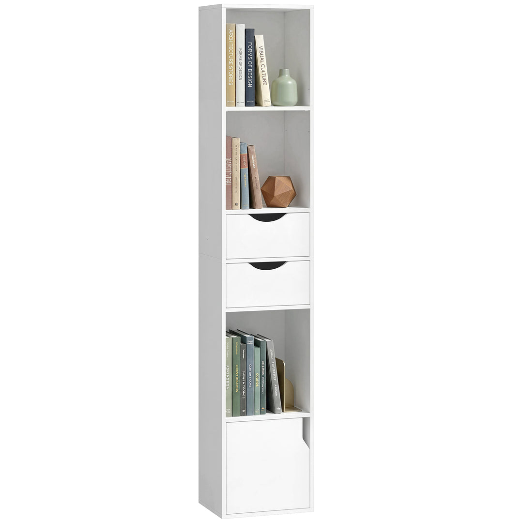 Bogreol med 2 skuffer, smal, til kontor, 30x24x158cm hvid