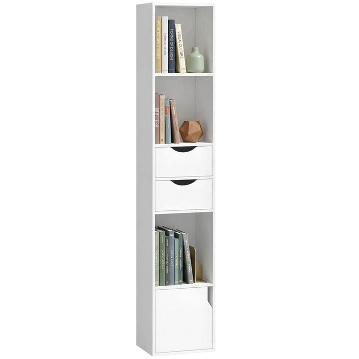 Bogreol med 2 skuffer, smal, til kontor, 30x24x158cm hvid
