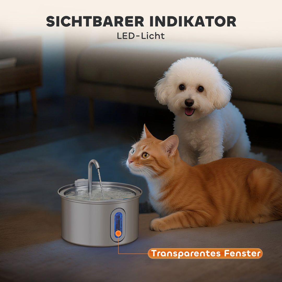 Kattefontæne 2,5 l drikkefontæne til katte med stille pumpe, led-lys, aktivt kulfilter, 20 x 20 x 19 cm