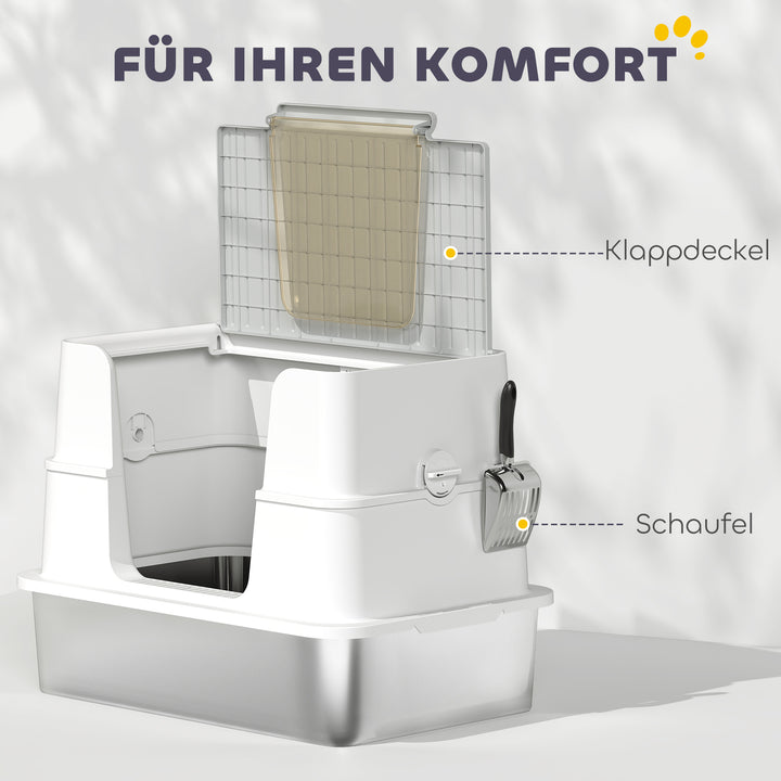 Kattebakke, rustfrit stål, XL indvendig, med ske, lysegrå