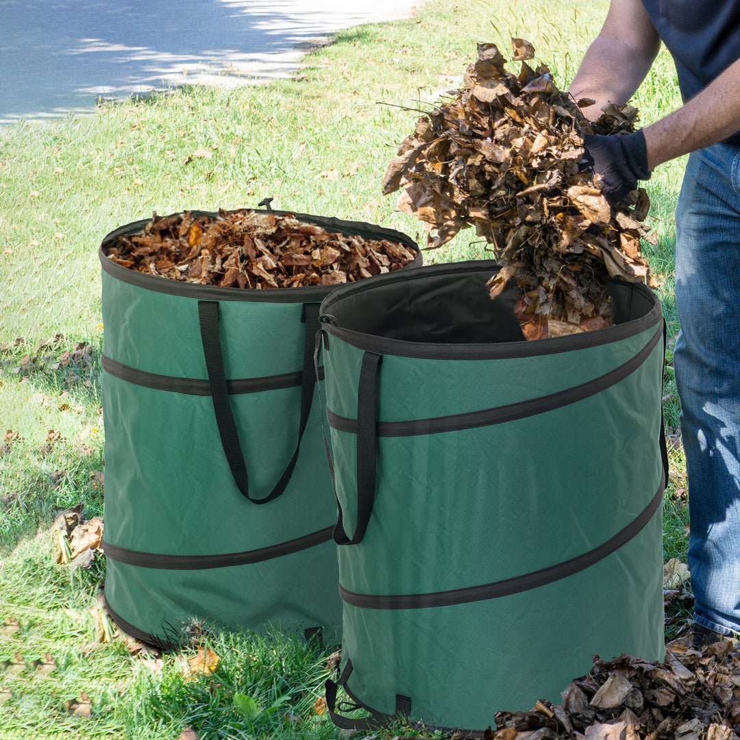Havepose 2x160l vandtæt haveaffaldspose med bærestropper, håndtag, stabil, robust bladpose, grøn
