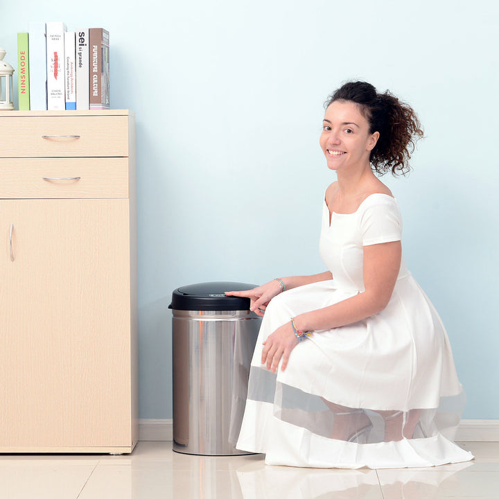 Sensor skraldespand 30l automatisk skraldespand med soft-close låg, bevægelsessensor, vandtæt affaldsspand, skraldespand til kontor, soveværelse, køkken, sort + sølv