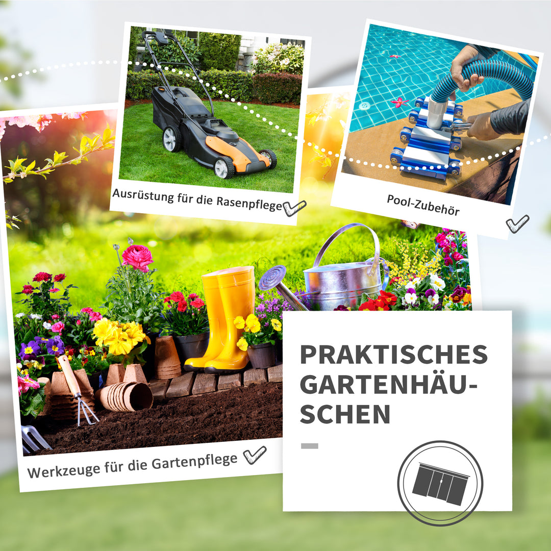 Metal redskabsskur 6,3m³ 280x130x172cm redskabsskur med skydedør, vejrbestandigt havehus, udendørs haveskur, skab til baghave, udendørsområde, antracit, mørkegrøn