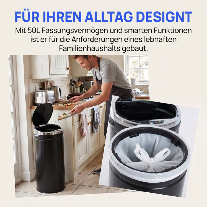 50L sensor skraldespand, automatisk affaldsbeholder, køkkenspand i rustfrit stål med infrarød sensor, til køkken, spisestue
