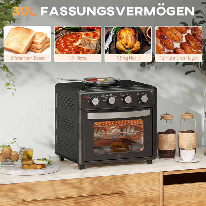 Miniovn, varmluftfrituregryde, 90-230° c, 7 programmer, tilbehør, sort
