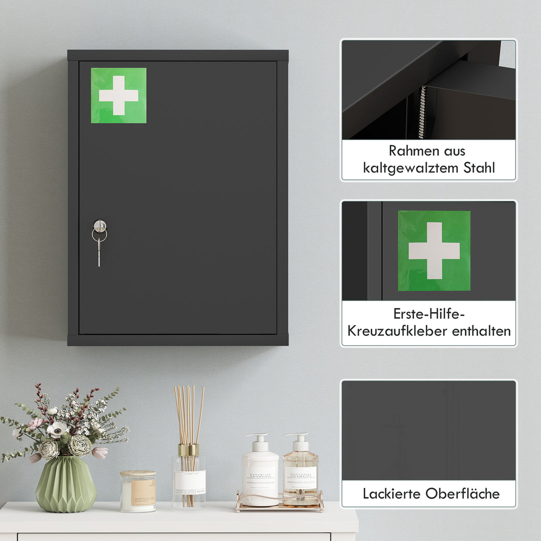 Vægmonteret medicinskab med lås, 3-etagers stålvægskab, 40 x 15 x 53,5 cm, sort