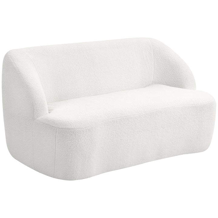 2-personers sofa, buet design, polstret sofa med fleecebetræk, til stue, soveværelse, hjemmekontor, cremehvid