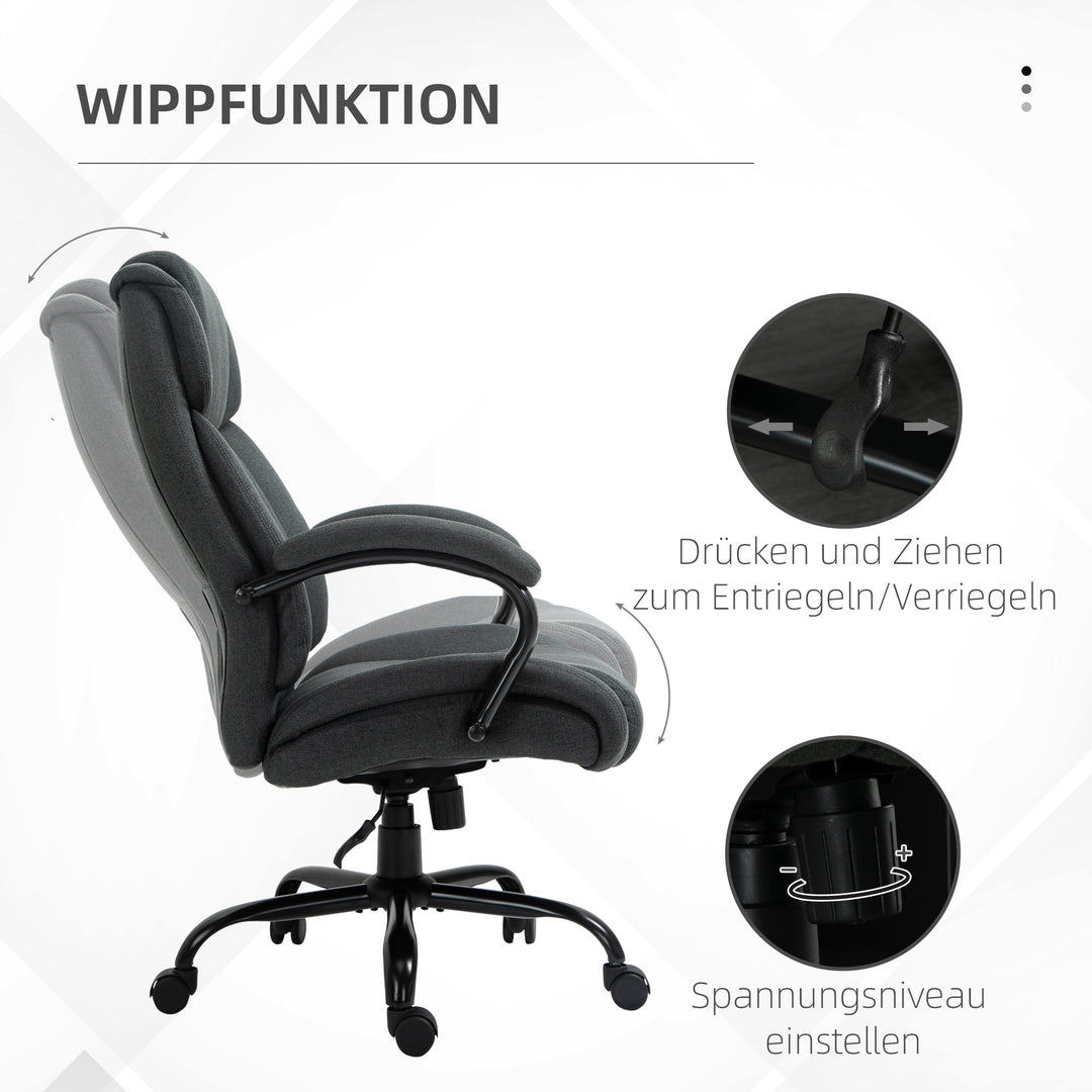 Kontorstol, ergonomisk skrivebordsstol, drejestol med polstrede armlæn, bæreevne op til 220 kg, grå