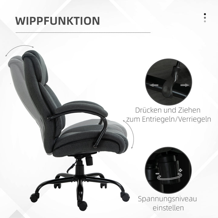 Kontorstol, ergonomisk skrivebordsstol, drejestol med polstrede armlæn, bæreevne op til 220 kg, grå
