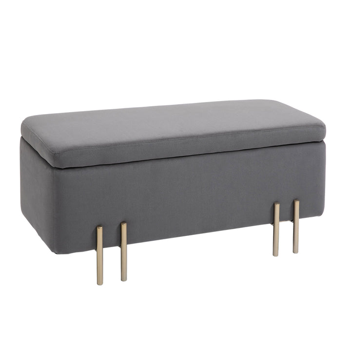 Opbevaringsbænk, polstret bænk med fløjlslook, opbevaringskommode med metalben, kommode til stue, soveværelse, entre, 100 x 40 x 42 cm, mørkegrå