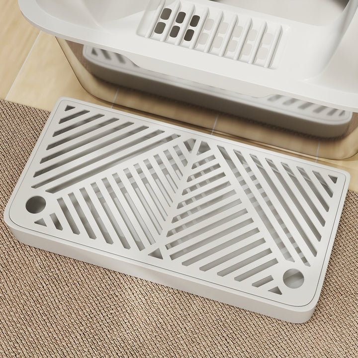 Kattebakke, rustfrit stål, høje vægge, opbevaringsboks, lysegrå