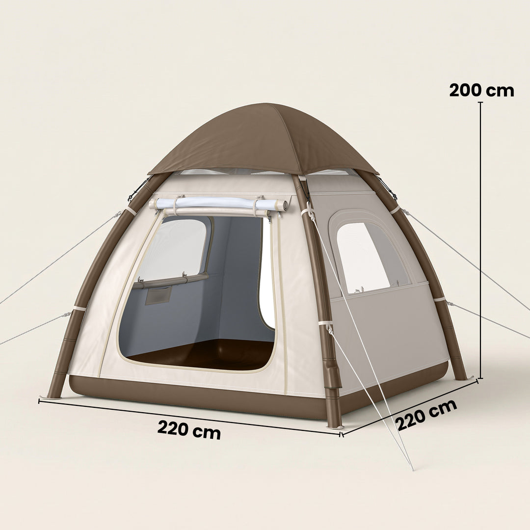 Oppusteligt 3-personerstelt, hurtig opsætning, udendørs campingtelt med luftpumpe, netvinduer, aftageligt tag