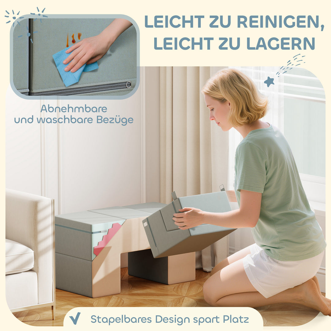 2-delt blødt legesæt til småbørn, kunstlæder, skum, til klatring, bygning, leg, farverig