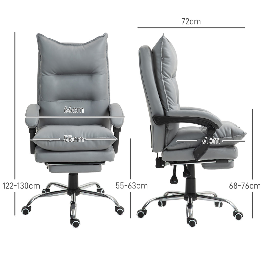 Ergonomisk kontorstol, justerbar sædehøjde, lænelæn, kunstlæder, lysegrå