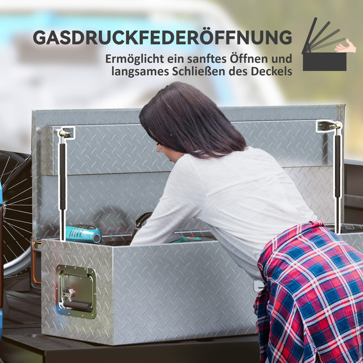 Robust opbevaringskasse i aluminium med sidehåndtag, lås og nøgler, værktøjskasse, 99 x 33 x 25,5 cm