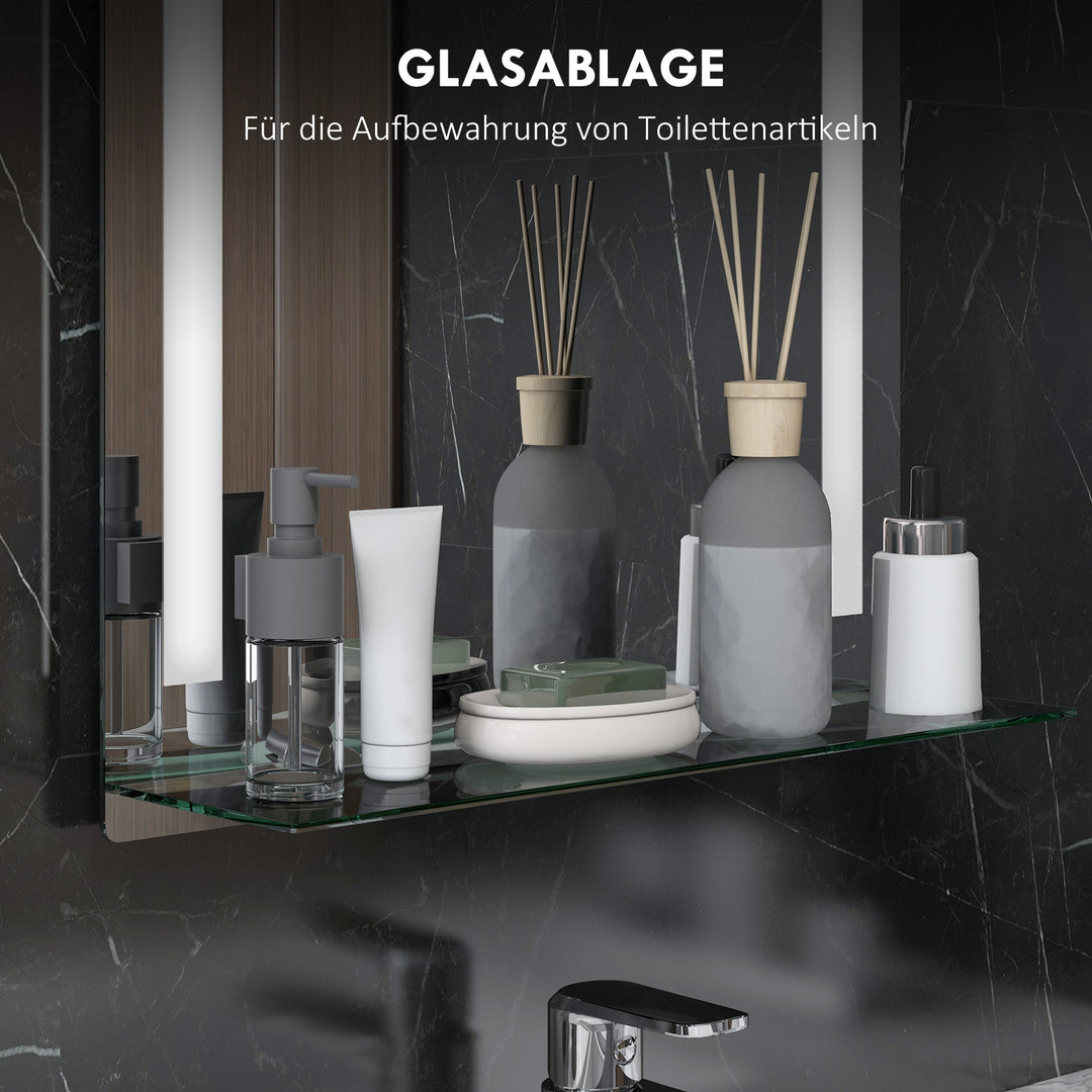 Kleankin badeværelsesspejl med led-belysning, elegant og høj kvalitet, glas, aluminium, plastik, 50l x 12b x 70h cm