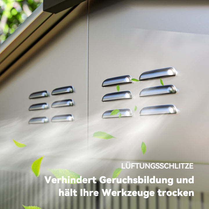 2,43 Cm haveskur, 213 x 131 x 192 cm redskabsskur med gavltag, aflåselig skydedør, vejrbestandig, grå