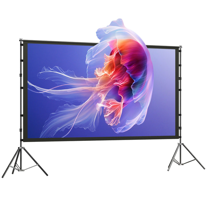 100 tommer 16:9 HD 4K/8K projektorlærred med stativ, bærbar dobbeltsidet lærred med foldbare stativer, hvid