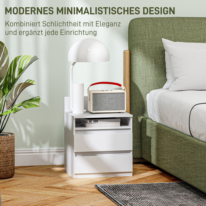 Sæt med 2 natborde med skuffer og opbevaring, moderne sidebord til soveværelse, hvid
