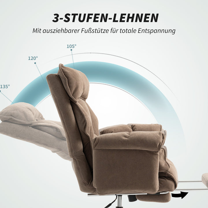 Ergonomisk kontorstol, lænestol til ryglæn, fodstøtte, blødt stof, lysebrun