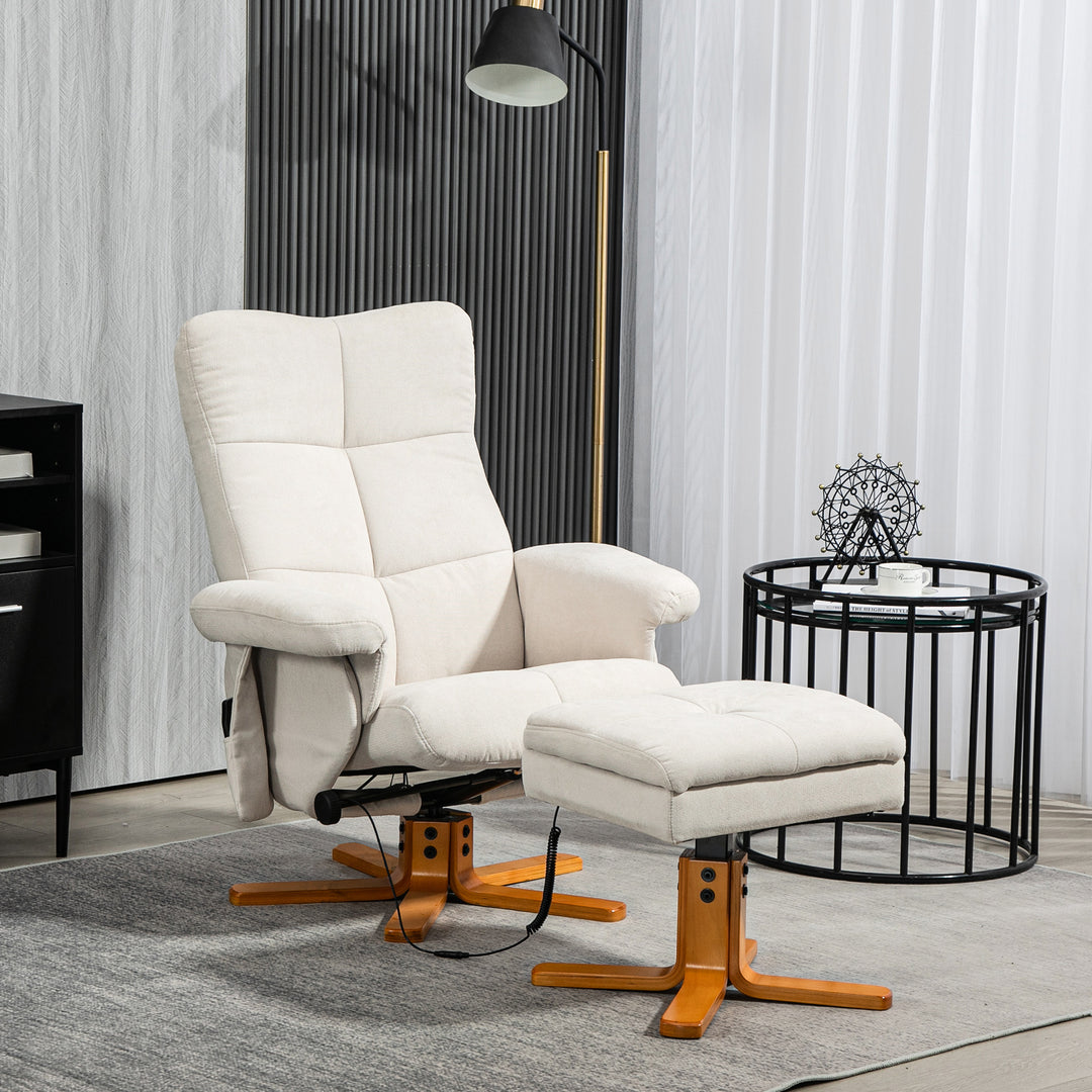 Massagestol med lænefunktion og fodskammel, 145° vipning, polyester, 80 x 86 x 99 cm, cremehvid