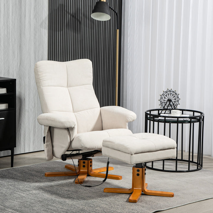 Massagestol med lænefunktion og fodskammel, 145° vipning, polyester, 80 x 86 x 99 cm, cremehvid