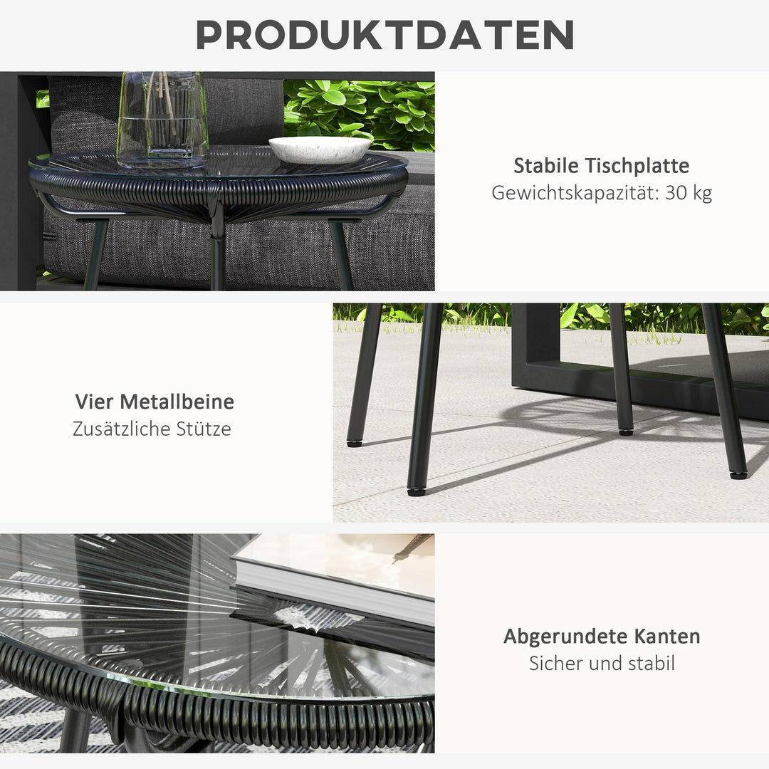 Havebord i bohemestil, udendørs sidebord, PE-rattan, hærdet glas, vejrbestandig, 50 cm x 50 cm x 50 cm, sort