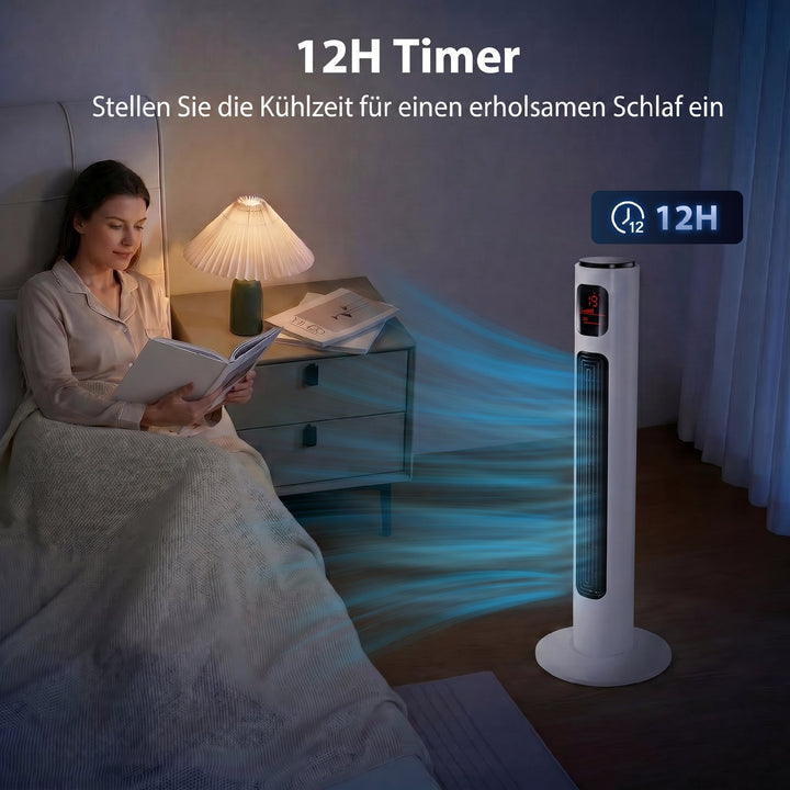 Tårnventilator med fjernbetjening, 96 cm søjleventilator, 45 W standerventilator med LED-display, 70° oscillation, 3 tilstande, timer, 3 hastigheder, hvid