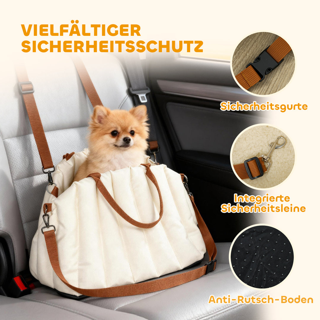 Hundebærertaske til hunde under 5 kg, 2 remme, Oxfordstof, hynde, snor, cremehvid