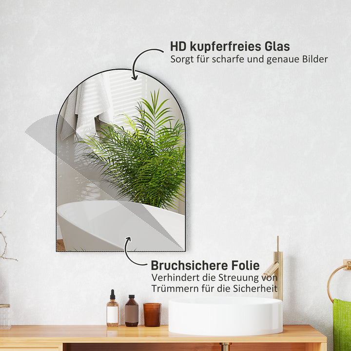 Buet badeværelsesspejl, 50 x 70 cm, badeværelsesspejl med aluminiumsramme, dekorativt spejl, køkken, sort